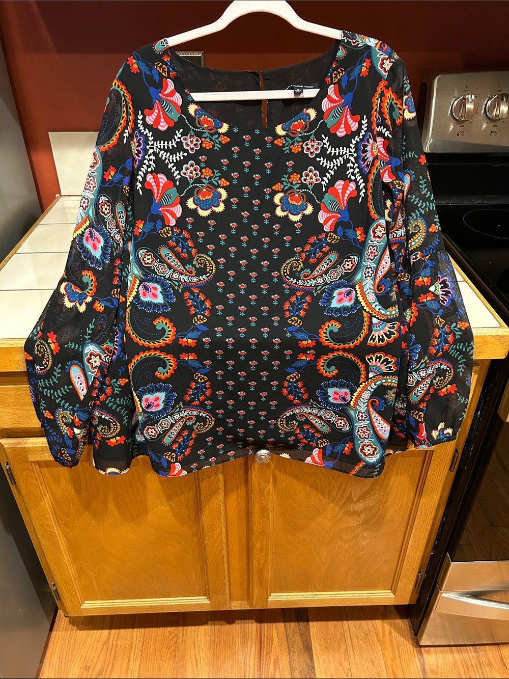 Zac & Rachel Black Paisley Floral Balloon-Sleeve Blouse